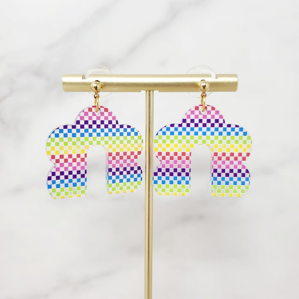 Rainbow Checkered Arch Earrings