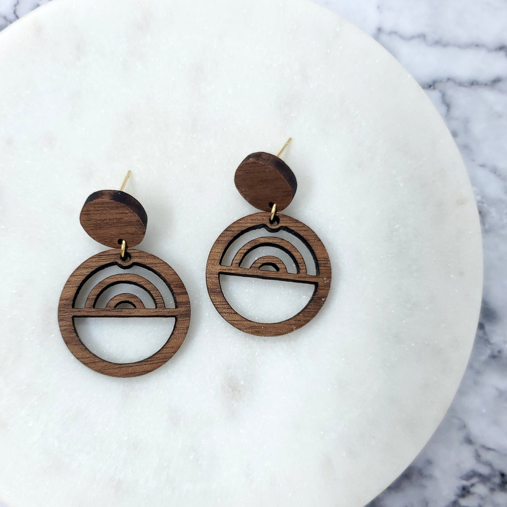 Round Rainbow Wood Earrings