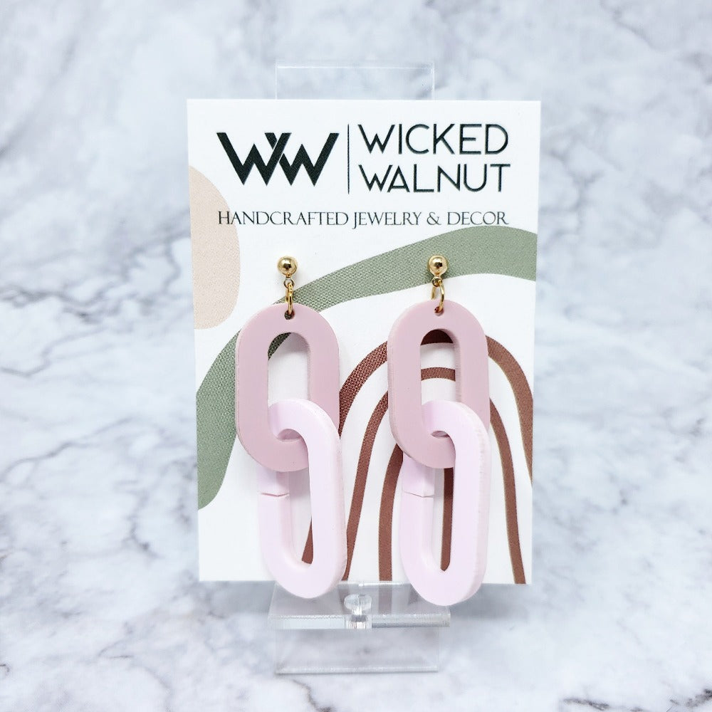 Double Paperclip Earrings - Dusty Rose and Pink