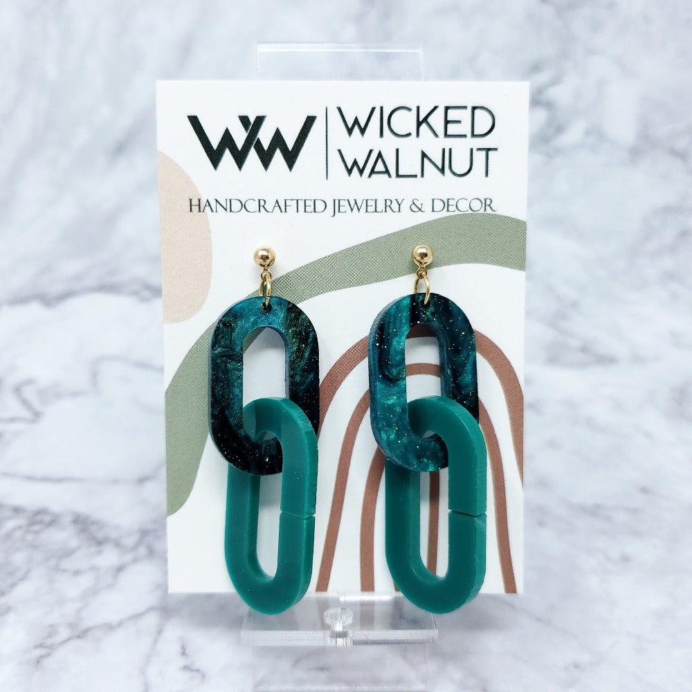 Double Paperclip Earrings - Galaxy Green
