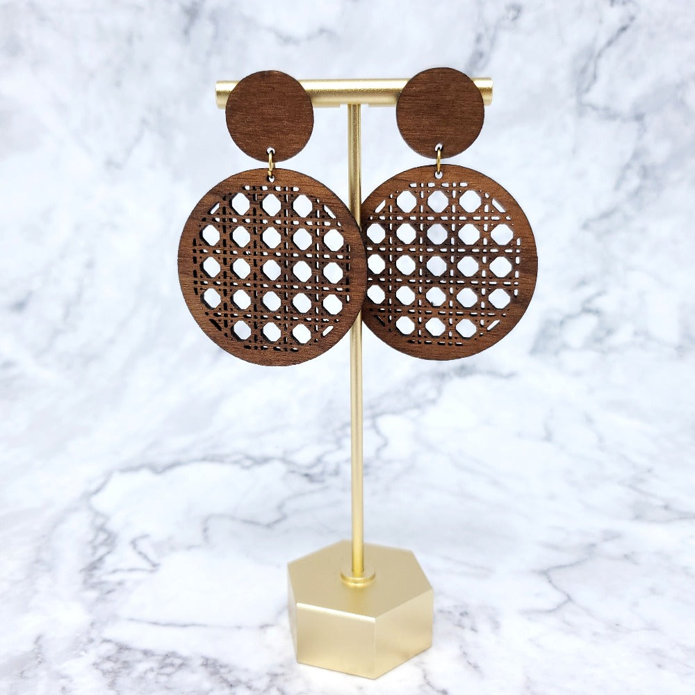 Large Cane Disc Earring - Walnut